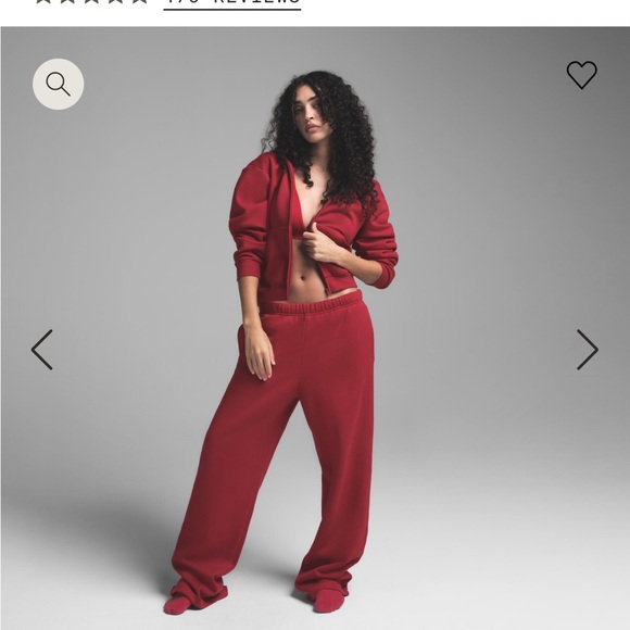 Skims cotton fleece classic zip up hoodie and classic jogger brick red - Picture 2 of 3